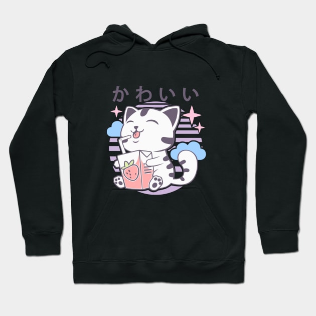 Kawaii Aesthetics Japanese Strawberry Milk Shake かわいい Cat - Violet - Strawberry Milk Hoodie by DuskySavage